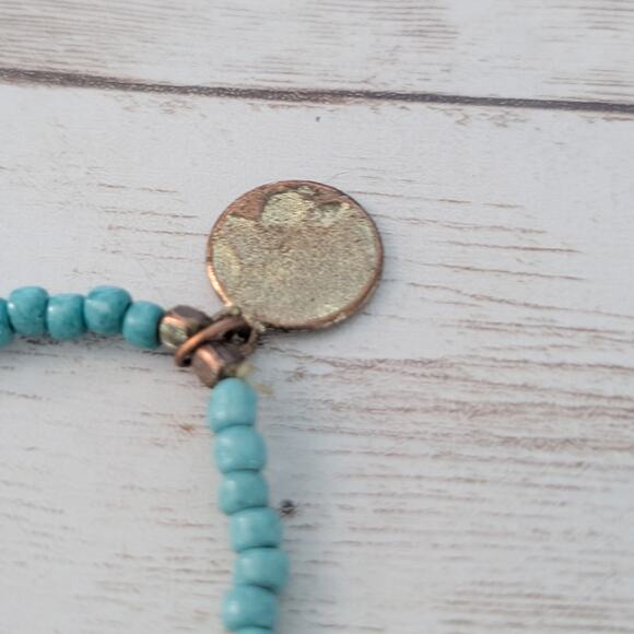 Light Blue Stretch Bracelet - Tarnished Charm - Picture 3 of 3